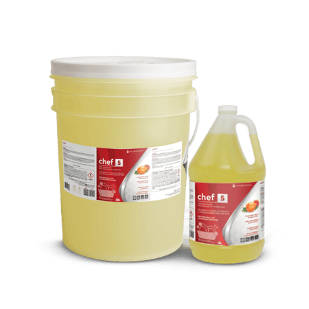 INO CHEF 5 - Dish Detergent in a refreshing Pink Grapefruit scent,  this super-concentrated dish detergent is designed to tackle the toughest food stains with ease while being gentle on your hands.