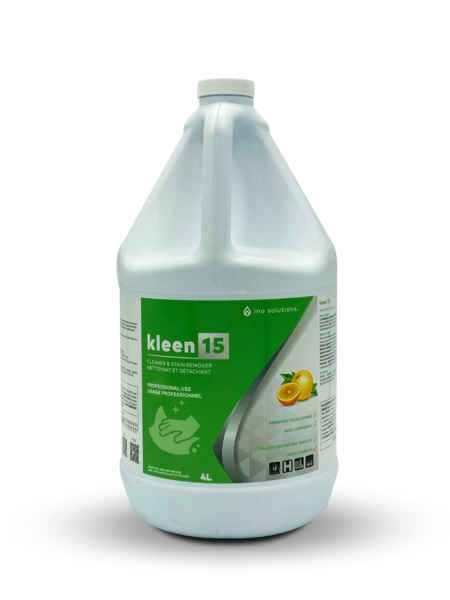INO KLEEN 15 is your go-to cleaner and stain remover for a wide range of cleaning tasks. Formulated with the power of hydrogen peroxide, this versatile product cleans, brightens, and deodorizes all washable hard surfaces and carpets, leaving them with a streak-free shine.