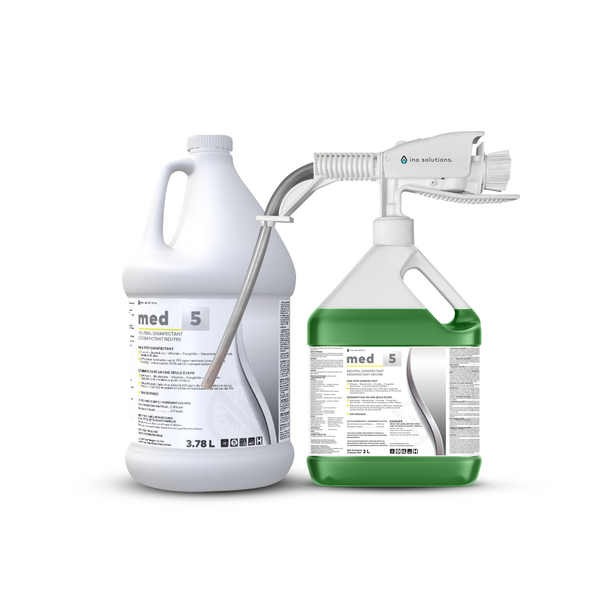 INO MED 5 Neutral Disinfectant is a highly effective solution designed to disinfect, clean, and deodorize in just 5 minutes.