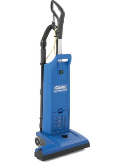 The CarpetMaster 200 Series Dual Motor Uprights are available in three sizes: 12, 15, and 18 inches. These vacuums are designed with the operator in mind, emphasizing ergonomics, durability, and reliability. The new CarpetMaster vacuums feature a powerful motor, on-board crevice and upholstery tools, quiet operation, HEPA filtration, a bag indicator light, and a lightweight handle.