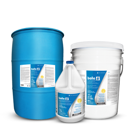 INO BANO 6 is a heavy-duty cleaner, disinfectant, and sanitizer, designed for use in various environments including schools, hotels, offices, kitchens, food processing plants, light industrial settings, and hospitals. 