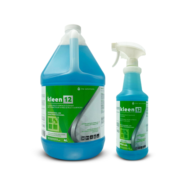 INO KLEEN 12 is a premium glass and multi-surface cleaner that ensures surfaces are left sparkling clean and streak-free. Ideal for use on windows, mirrors, counters, and various other surfaces, this fast-drying formula leaves no film or residue, providing a pristine finish every time.