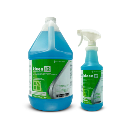 INO KLEEN 12 is a premium glass and multi-surface cleaner that ensures surfaces are left sparkling clean and streak-free. Ideal for use on windows, mirrors, counters, and various other surfaces, this fast-drying formula leaves no film or residue, providing a pristine finish every time.