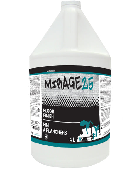 Mirage 25 Floor Finish. This high gloss acrylic finish is designed for those who demand both performance and economy. Perfect for both residential and commercial settings, Mirage 25 delivers a dazzling, long-lasting finish while maintaining its color and shine over time.