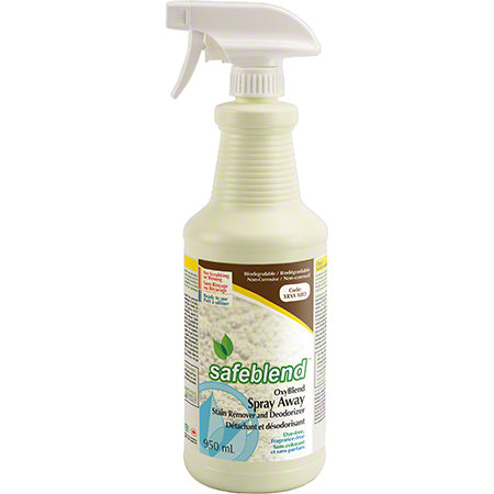 Safeblend Oxy-blend Spray Away Stain Remover and Deodorizer harnesses the power of hydrogen peroxide to effortlessly tackle tough organic stains on carpets and upholstery.