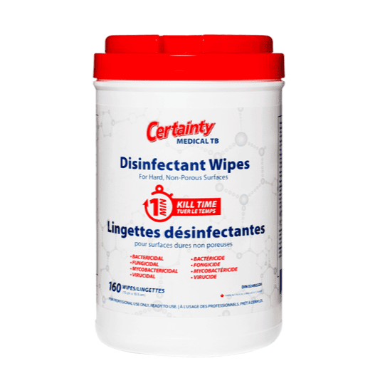 Certainty™ Medical TB Disinfectant Wipes are specially formulated to provide rapid and effective disinfection of hard, non-porous surfaces in just one minute. Our fast-acting, ready-to-use wipes eliminate bacteria, fungi, and viruses, including mycobacterium, one of the most difficult microorganisms to eradicate. These wipes are ideal for use in medical clinics, doctor's offices, long-term care homes, and more.