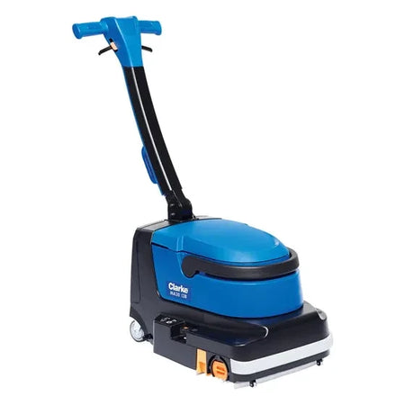 The Clarke MA30™ 13B is a compact and efficient battery-powered micro scrubber designed for small spaces. It delivers excellent performance by sweeping, scrubbing, and drying in a single pass, leaving floors clean and dry. Ideal for tight corners and under furniture, this scrubber is perfect for maintaining hygiene in various environments.