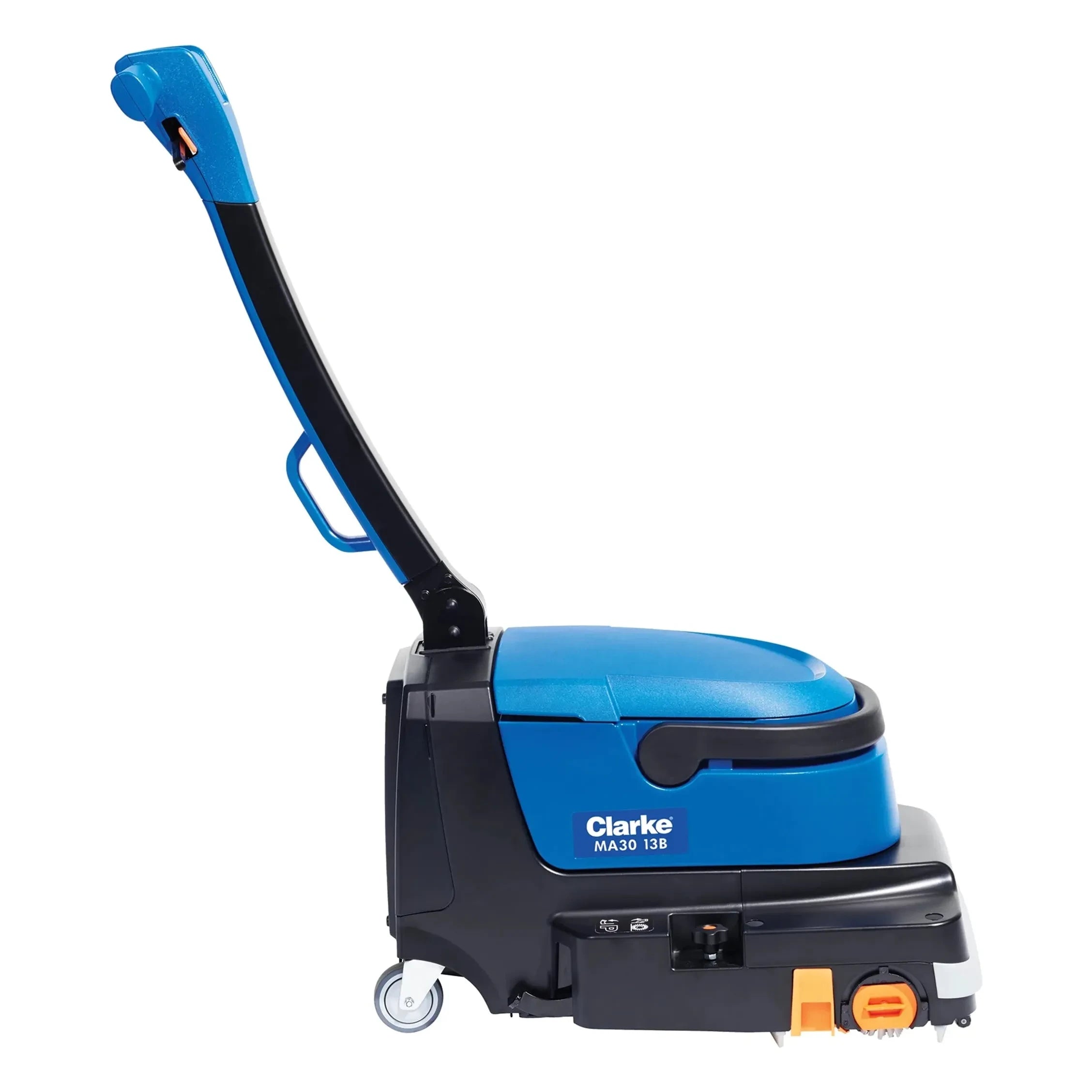 The Clarke MA30™ 13B is a compact and efficient battery-powered micro scrubber designed for small spaces. It delivers excellent performance by sweeping, scrubbing, and drying in a single pass, leaving floors clean and dry. Ideal for tight corners and under furniture, this scrubber is perfect for maintaining hygiene in various environments.